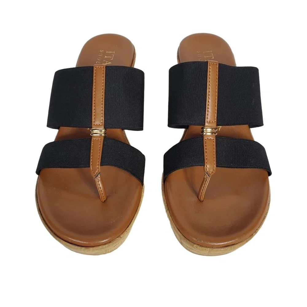 Italian‎ Shoemakers Krissy Wedge Sandal Black and Brown Strap Size 7
